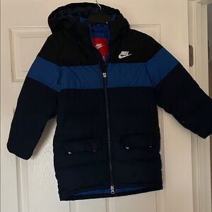 Nike Kids Navy & Blue Puffer Coat with Hood